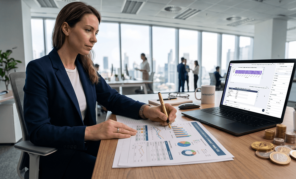 An investor reviewing portfolio company NAV figures on a laptop dashboard