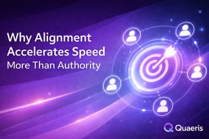 Alignment vs authority in decision making showing aligned teams moving faster through shared understanding, trusted data, and clear context for faster business decisions