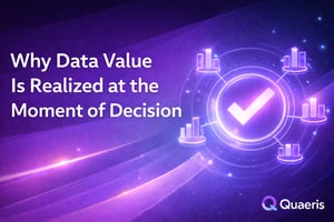 Data value realized at the moment of decision showing trusted analytics driving faster business actions, reduced opportunity cost, and confident executive decisions